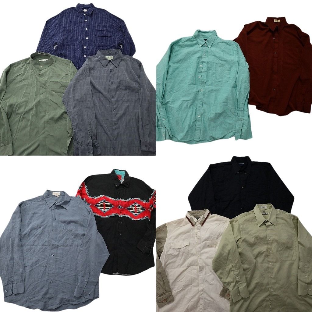 古着セット 古着卸 まとめ売り 長袖シャツ MIX 10枚セット (メンズ L ) ノーカラー