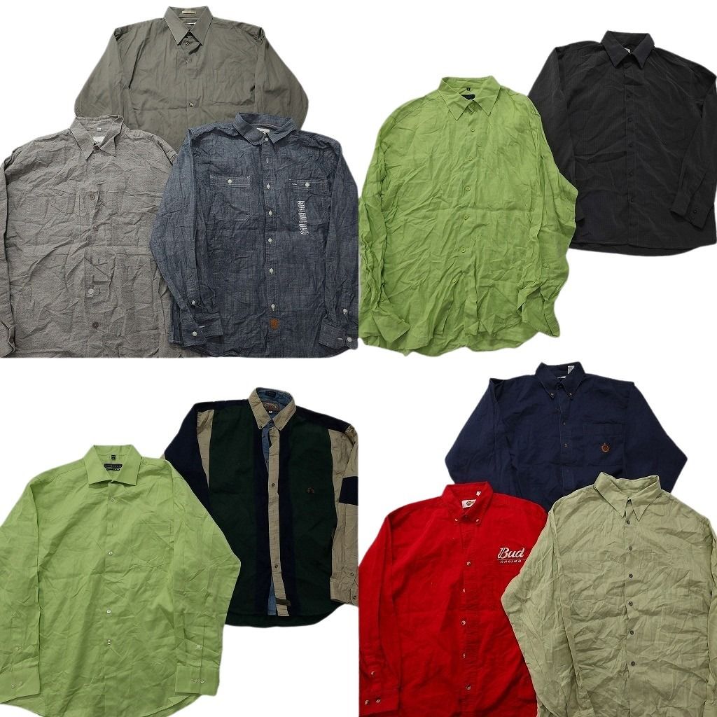 古着卸 まとめ売り 長袖シャツ MIX 10枚セット (メンズ L /XL ) ボタン