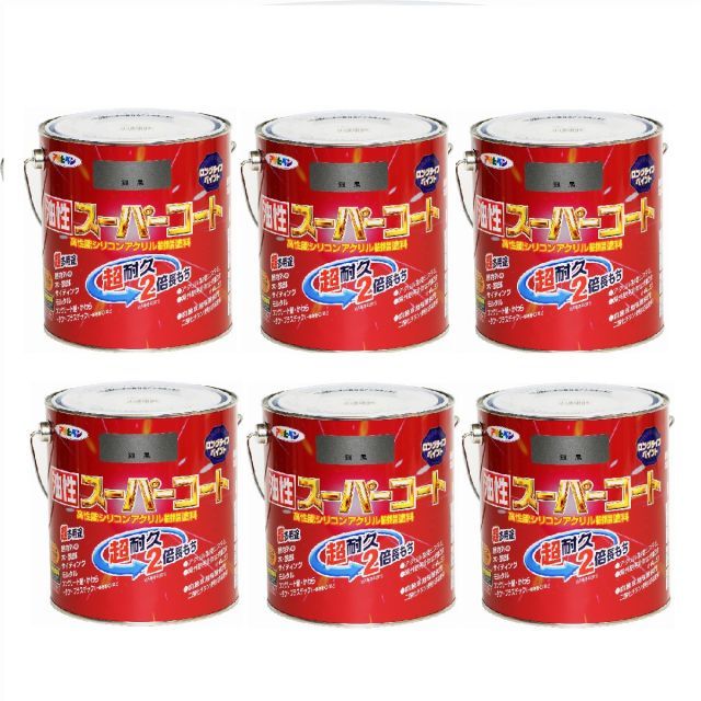アサヒペン 油性スーパーコート １．６Ｌ 銀黒 6缶セット