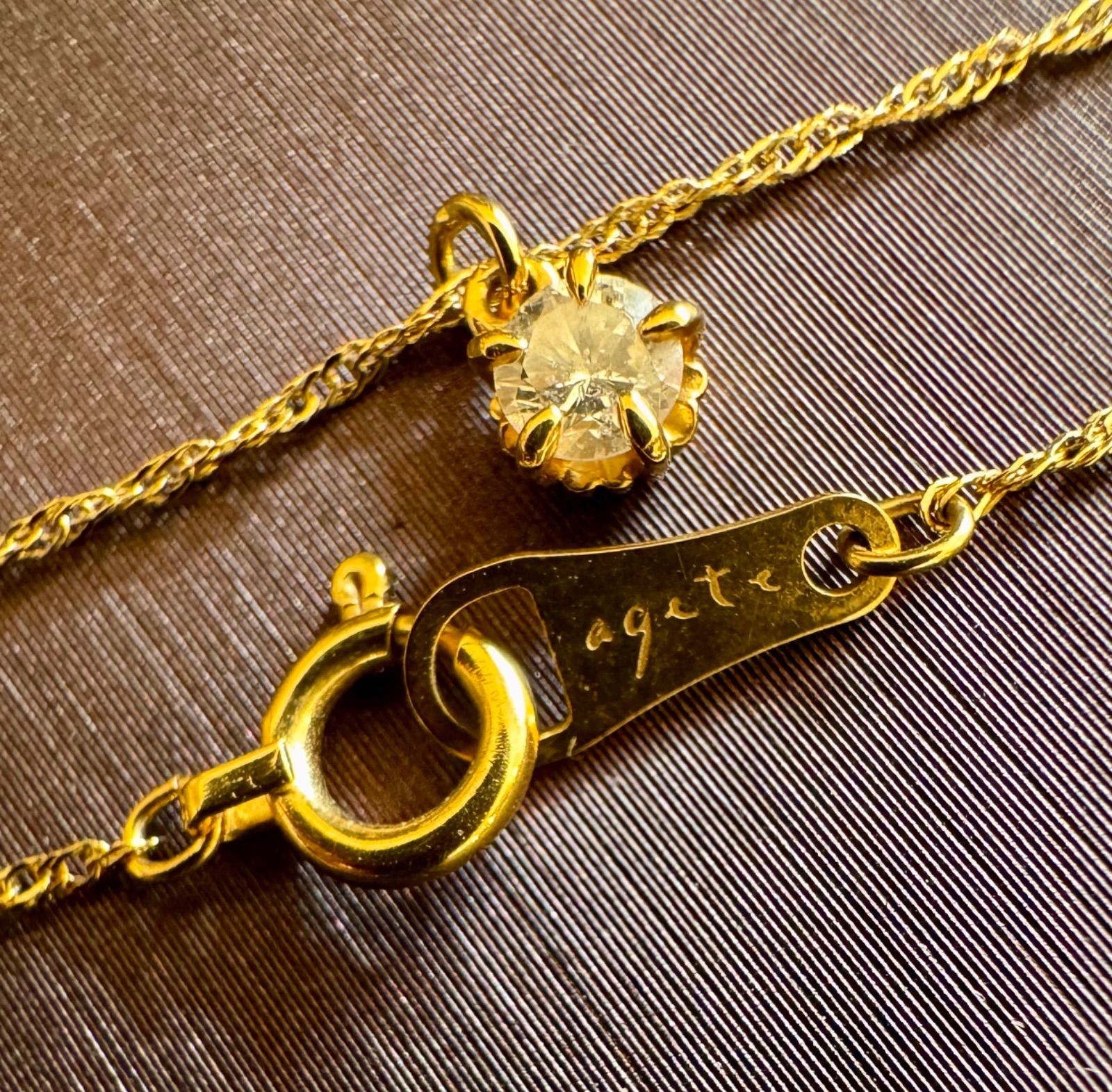 agete◇K18YG*0.1ct*一粒ダイヤモンドネックレス*アガット - メルカリ
