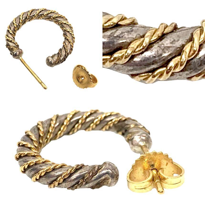 TIFFANY ティファニー ツイストフープ ピアス SV925×750YG シルバー