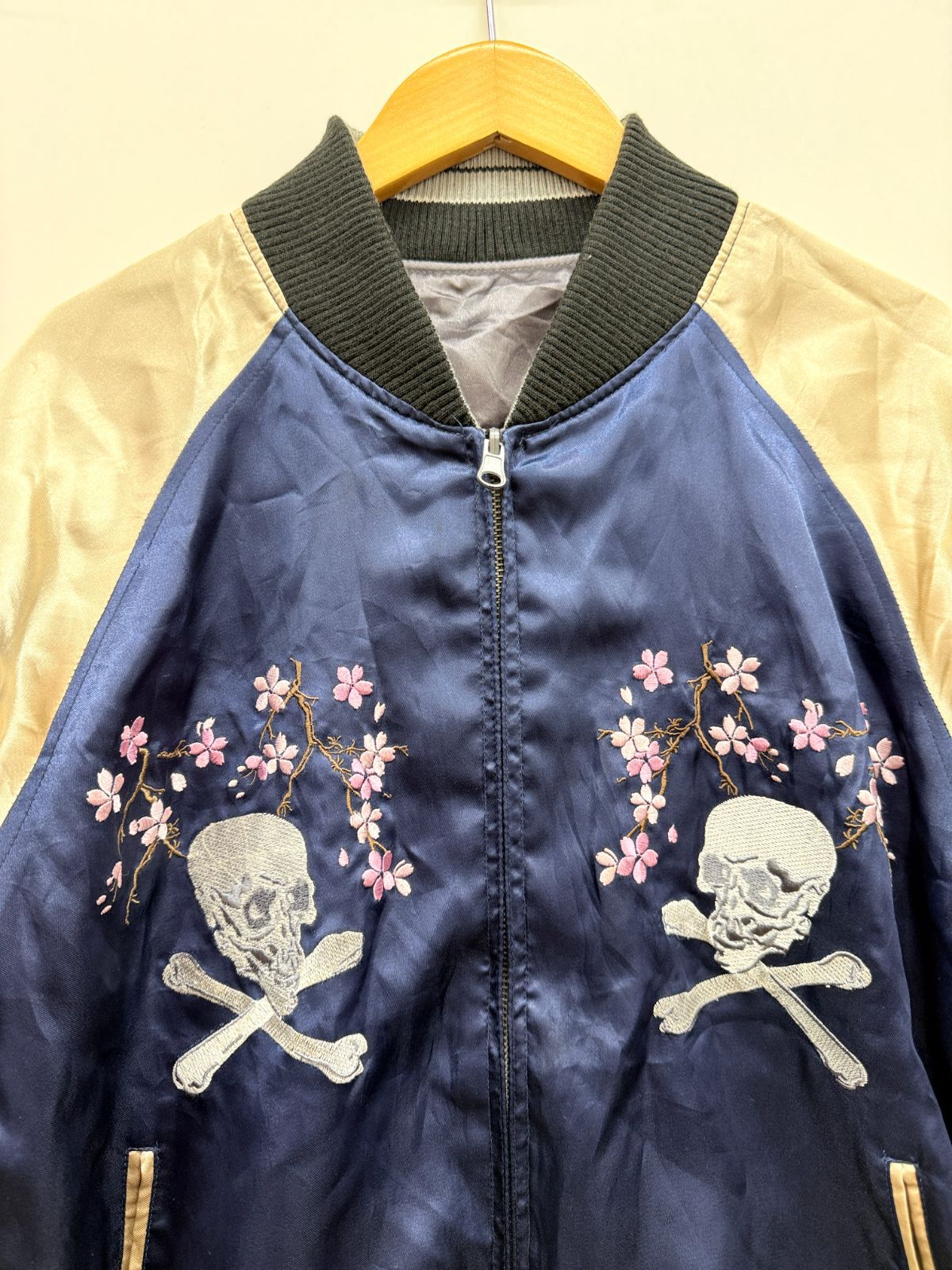 △▽△0204 佐藤正 リバーシブル スカジャン スカル 骸骨 刺繍 Lサイズ