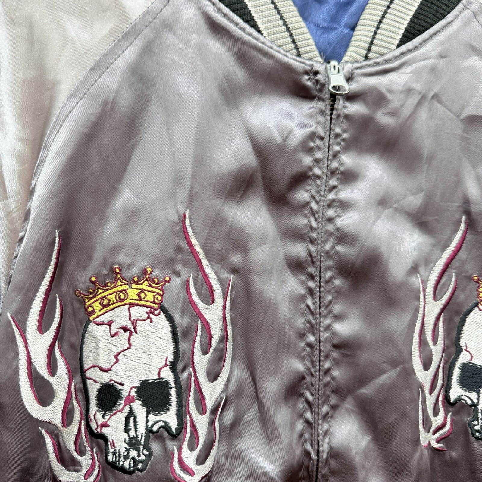 △▽△0204 佐藤正 リバーシブル スカジャン スカル 骸骨 刺繍 Lサイズ