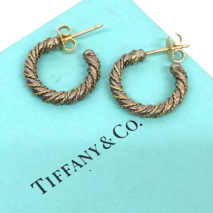 TIFFANY ティファニー ツイストフープ ピアス SV925×750YG シルバー