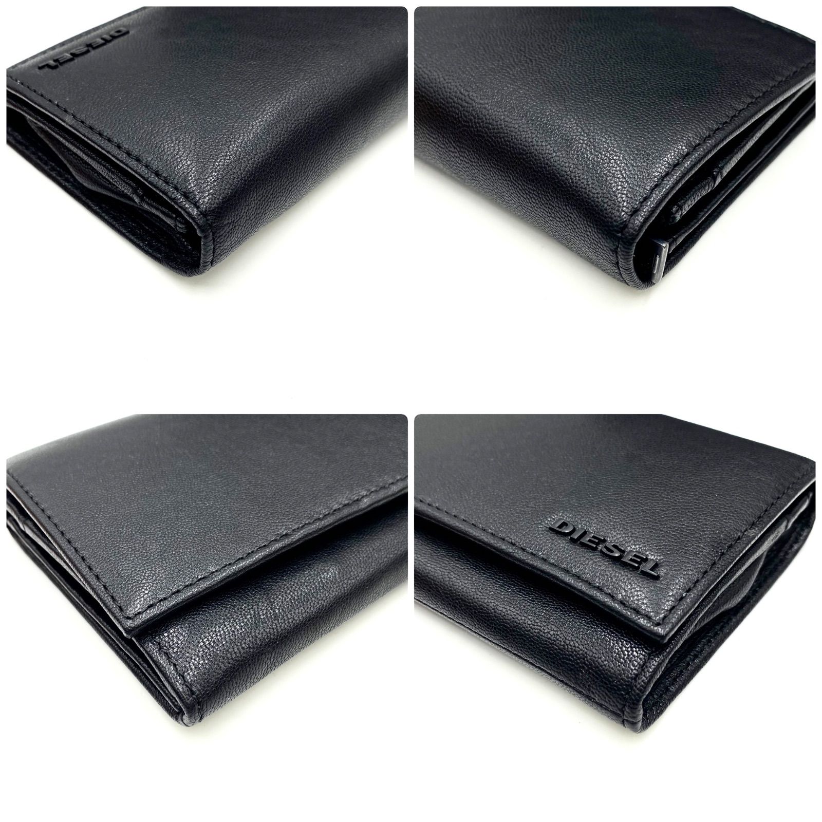 美品 DIESEL ディーゼル 長財布 ウォレット レザー やぎ革 ブラック 二 