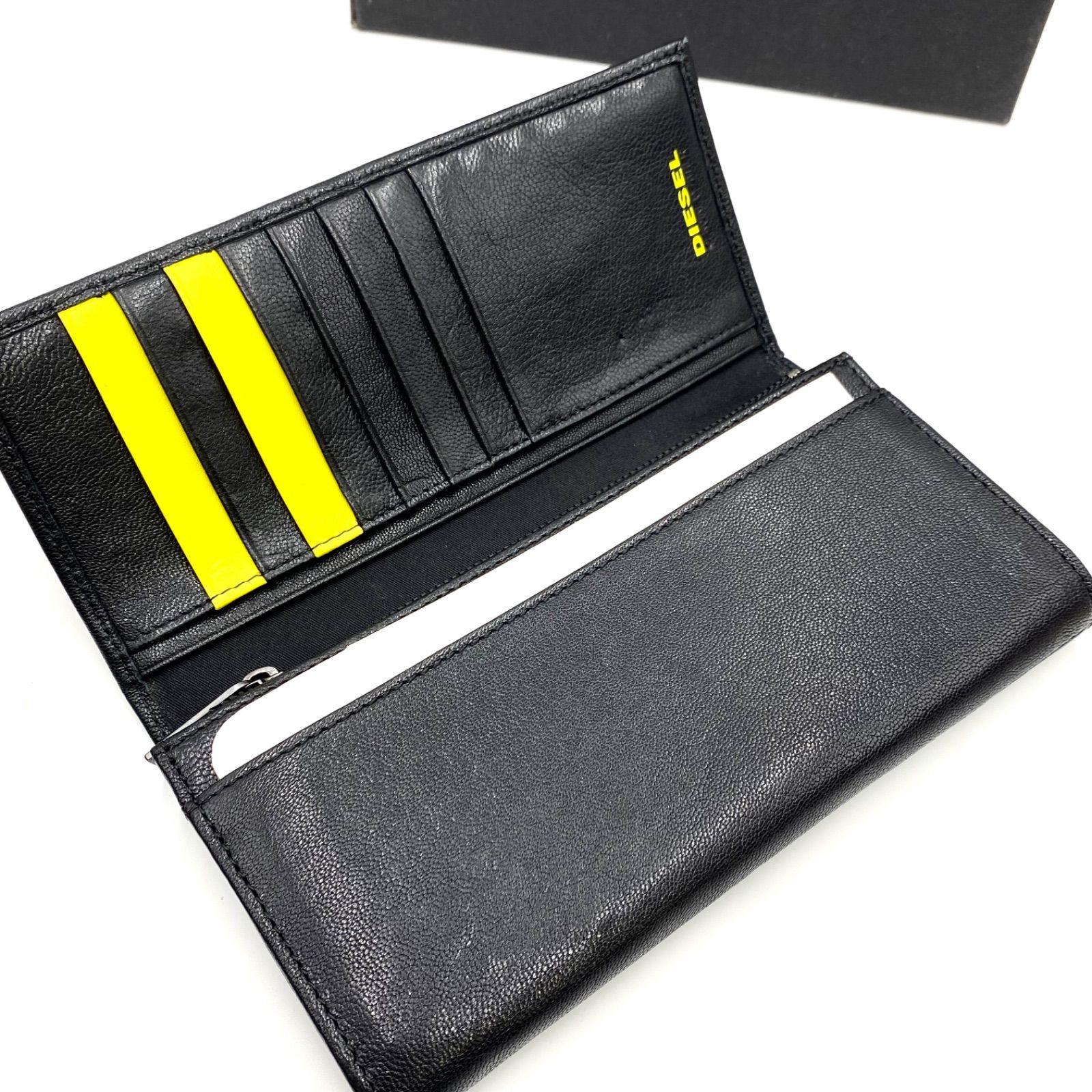 美品 DIESEL ディーゼル 長財布 ウォレット レザー やぎ革 ブラック 二 