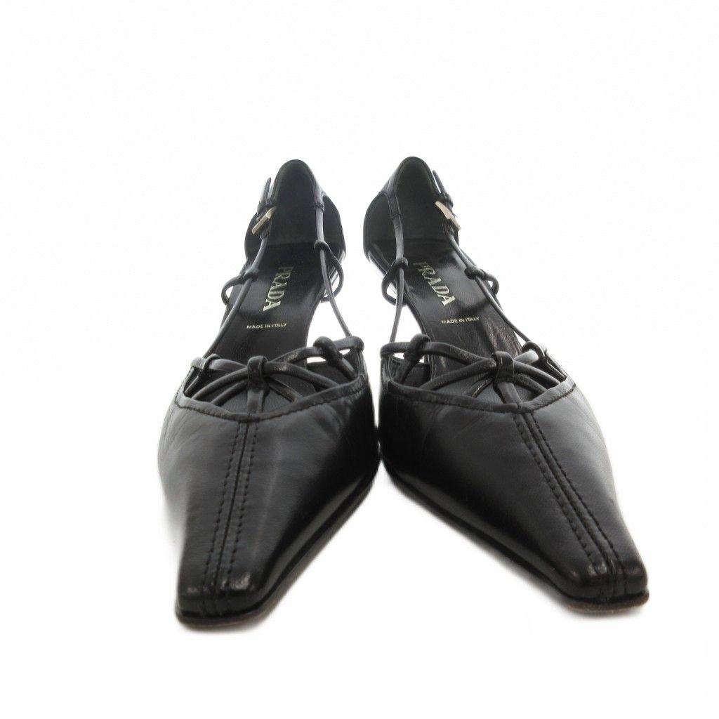プラダ PRADA パンプス スクエアトゥ ハイヒール レザー 35.5 黒