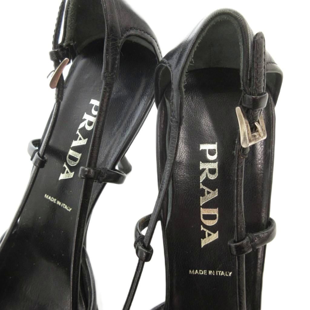 プラダ PRADA パンプス スクエアトゥ ハイヒール レザー 35.5 黒