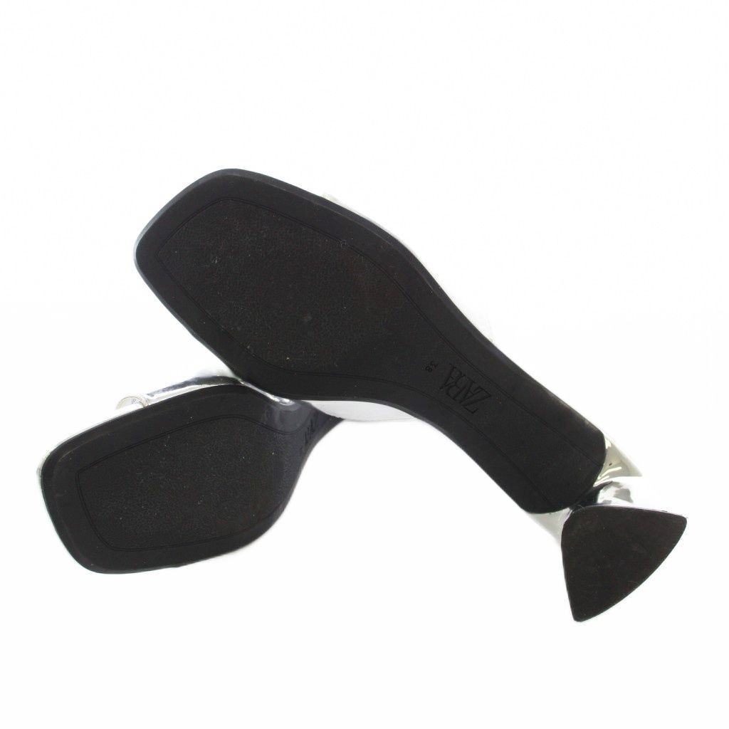 ザラ ZARA サンダル ミュール スクエアトゥ 38 シルバー /TK - メルカリ