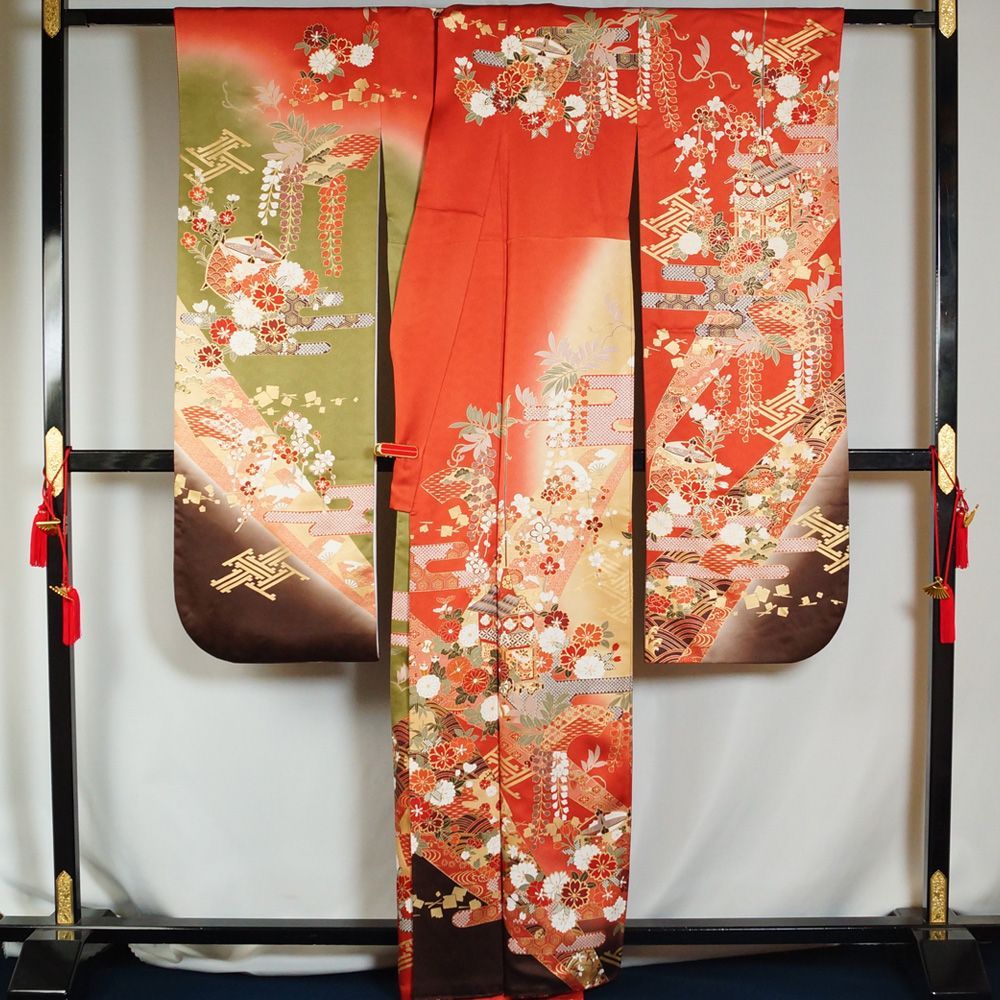 振袖セット 振袖・袋帯・長襦袢 3点 セット ぼかしに山鉾、エ霞、百花