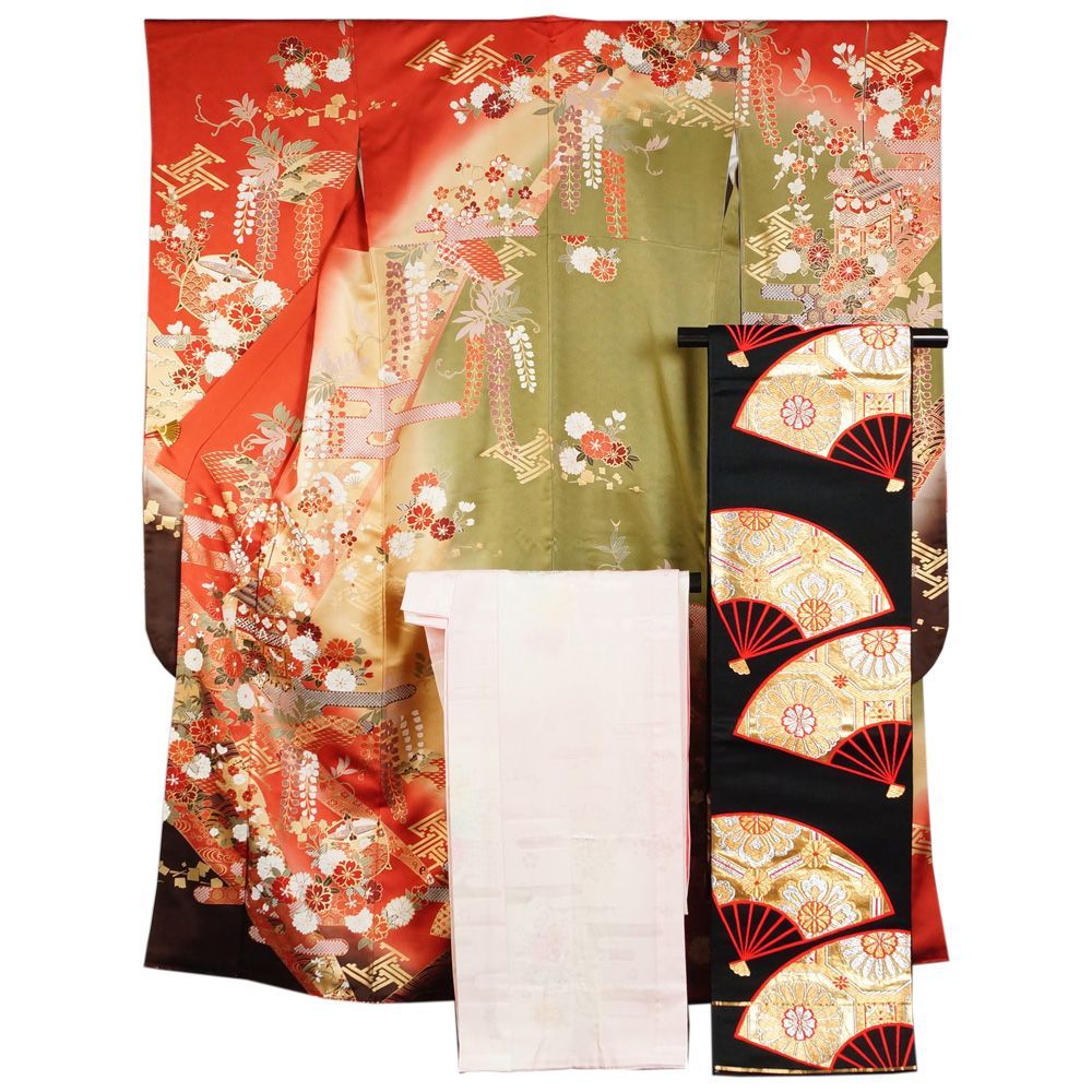振袖セット 振袖・袋帯・長襦袢 3点 セット ぼかしに山鉾、エ霞、百花