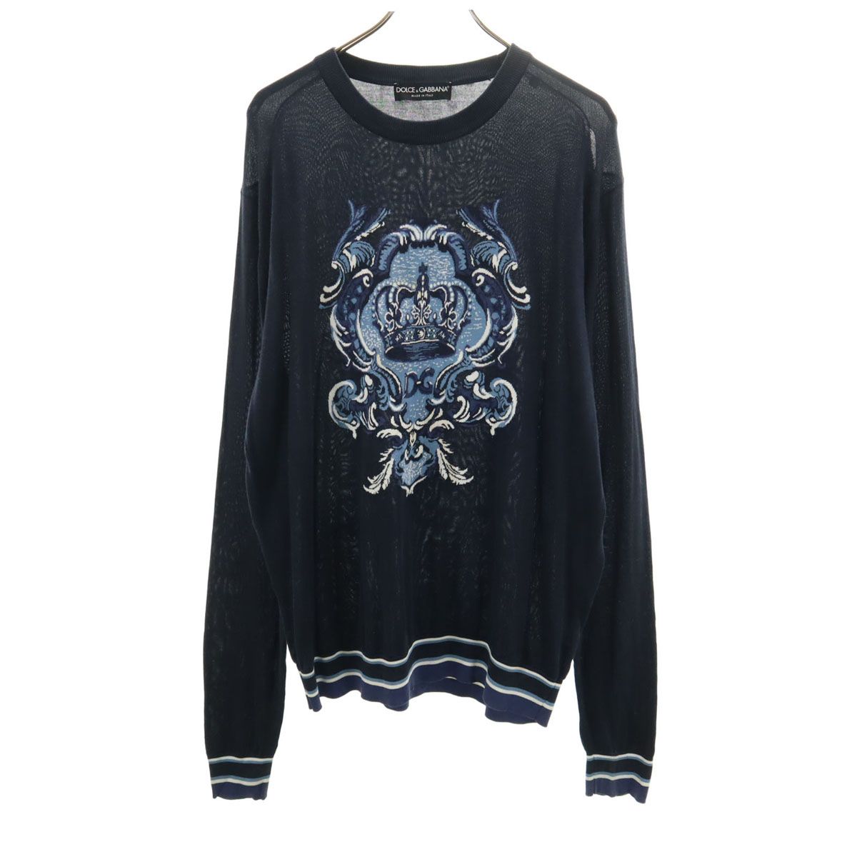 古着 DOLCE&GABBANA ドルチェアンドガッバーナ イタリア製 長袖 ニット 58 ネイビー ビッグサイズ メンズ DOLCE&GABBANA ドルチェアンドガッバーナ イタリア製 長袖 ニット 58
