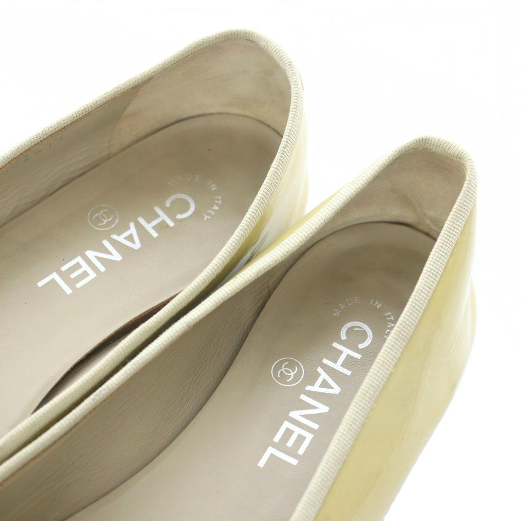 シャネル CHANEL バレエシューズ パンプス 38 24cm 24.5cm 黄色 黒