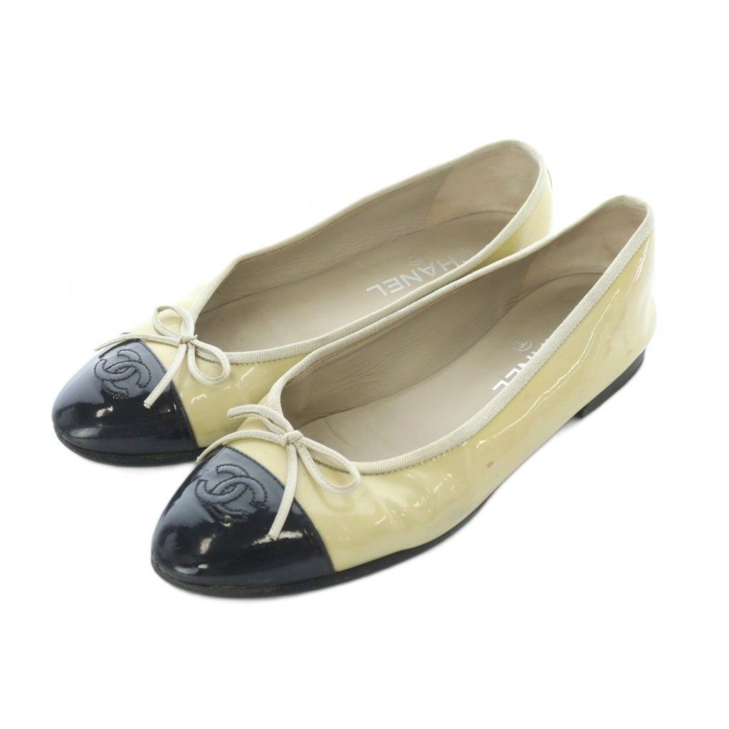シャネル CHANEL バレエシューズ パンプス 38 24cm 24.5cm 黄色 黒