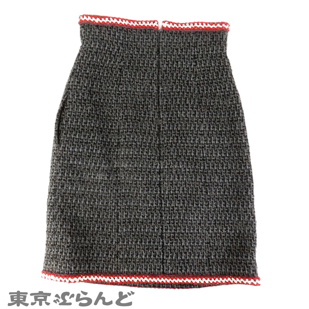 シャネル CHANEL ツイード スカート ココボタン P59023V41218 グレーx