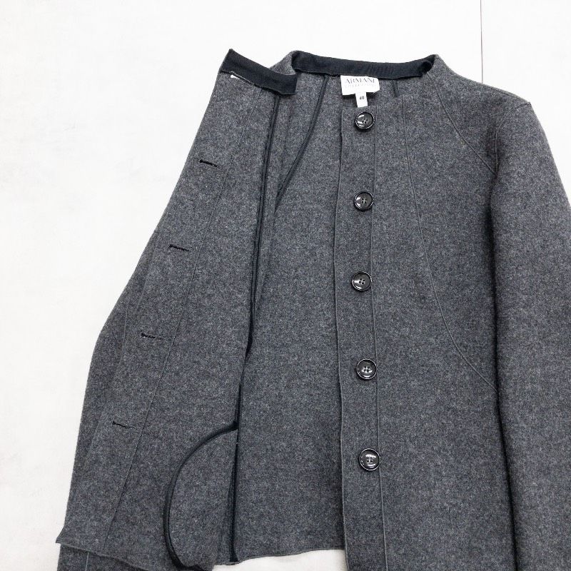 ARMANI COLLEZIONI アルマーニ ノーカラージャケット ウール ナイロン