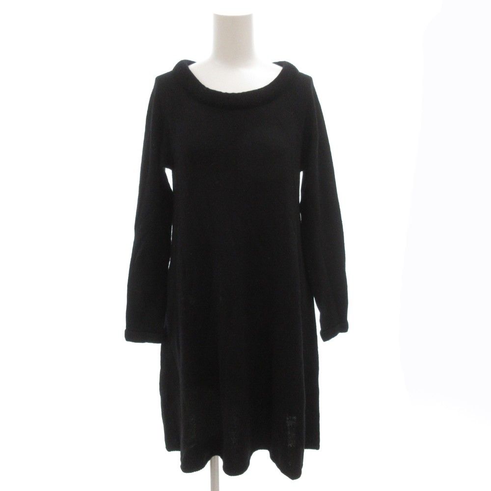 ルネ Rene ニット ワンピース ラウンドネック長袖 ひざ丈 36 黒