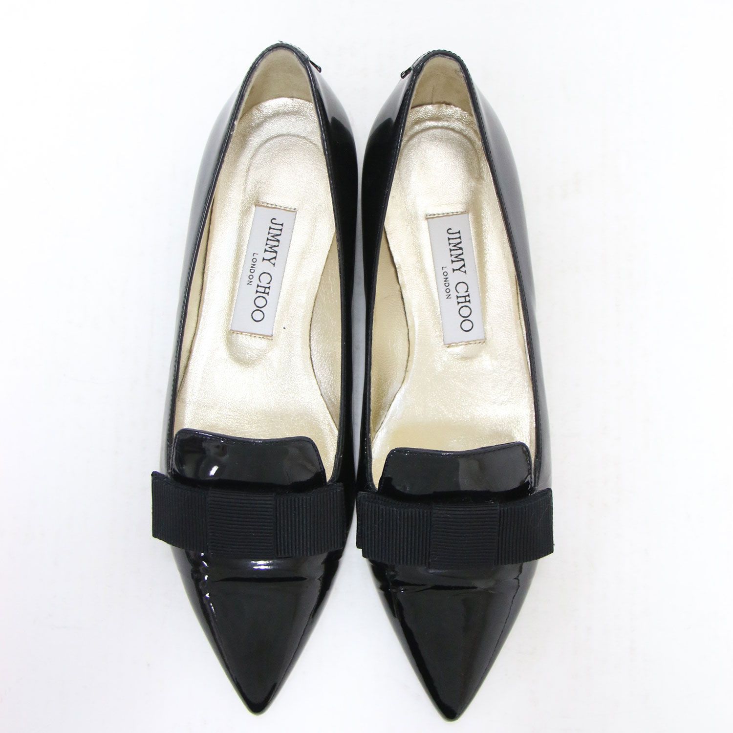 ★JIMMY CHOO ブラックレザー ハイヒール 37.5 24.5cm美品 JIMMY CHOO ジミーチュウ ブラック 黒 サイズ:37.5(24.5cm) | パテント