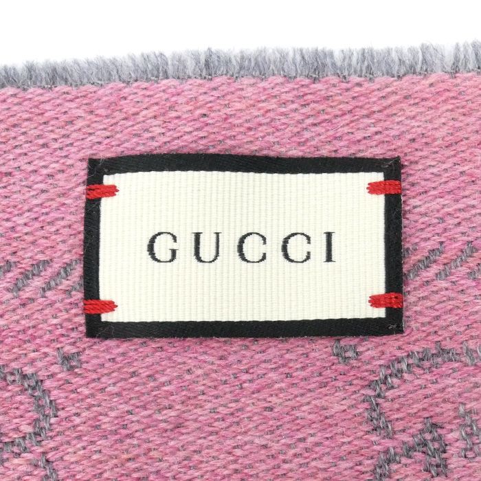GUCCI グッチ マフラー GG柄 グレー ピンク 中古 美品 - メルカリ