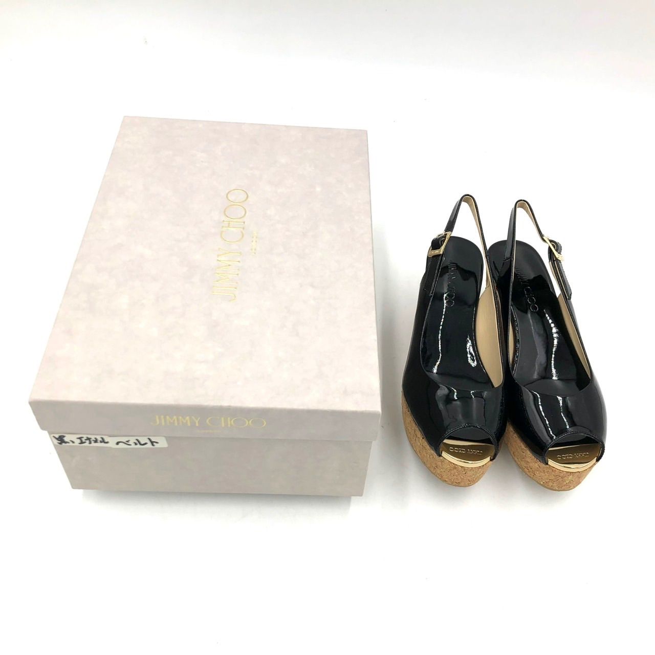 ジミーチュウ ウェッジ サンダル エナメル 黒 34 21.5cm 箱付 美品