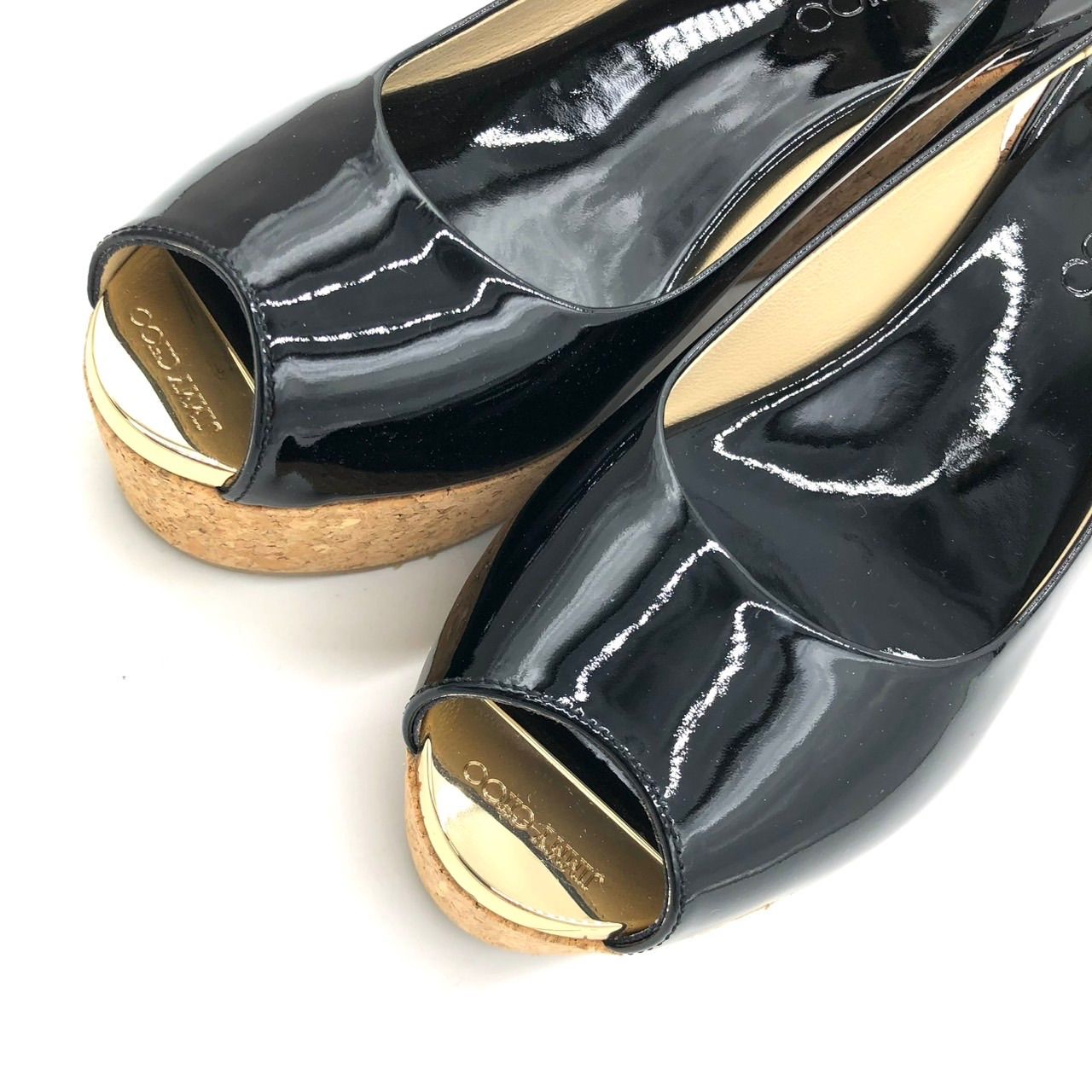 ジミーチュウ ウェッジ サンダル エナメル 黒 34 21.5cm 箱付 美品