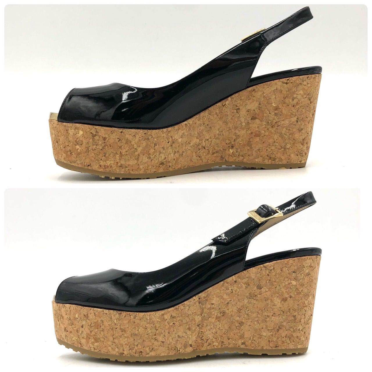 ジミーチュウ ウェッジ サンダル エナメル 黒 34 21.5cm 箱付 美品