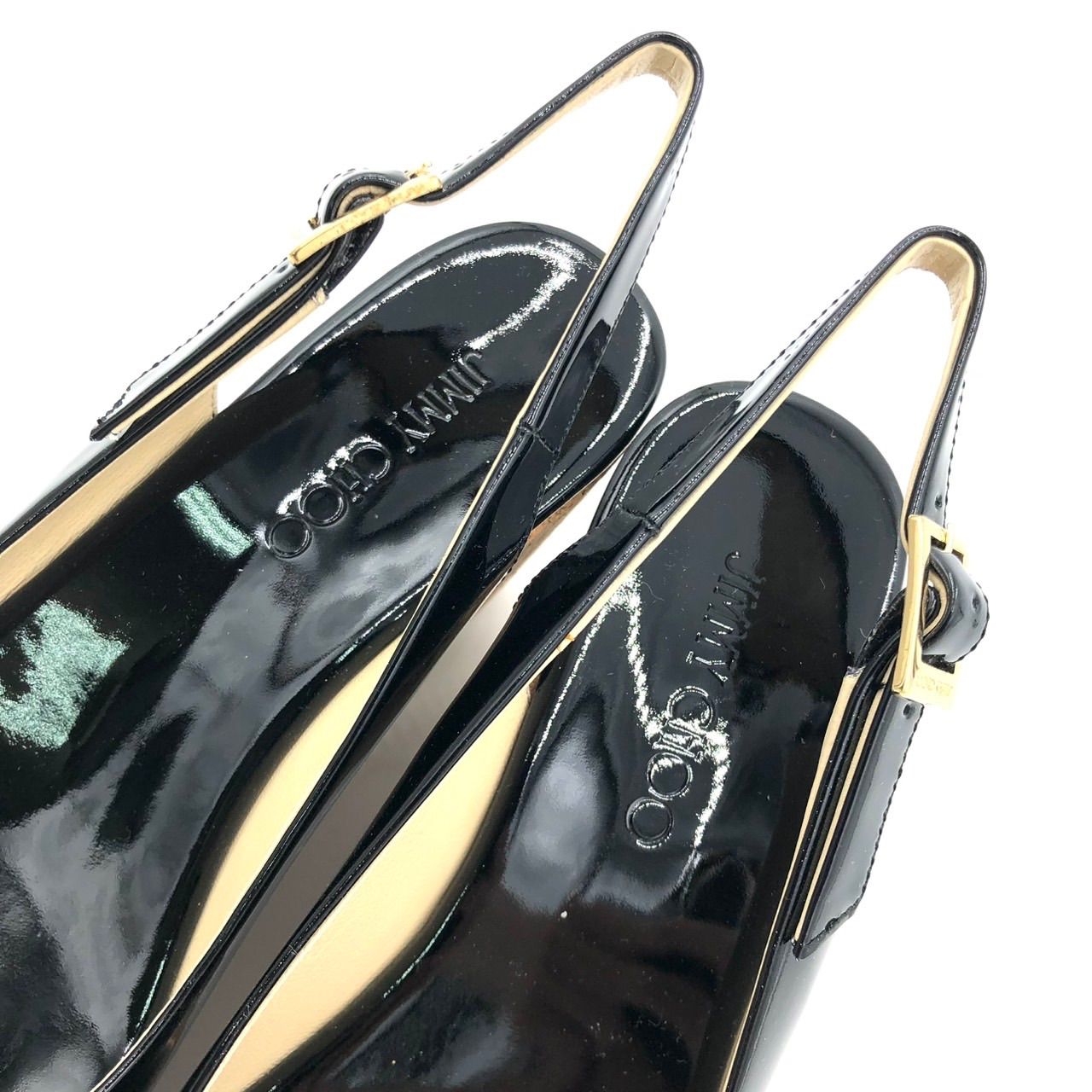 ジミーチュウ ウェッジ サンダル エナメル 黒 34 21.5cm 箱付 美品