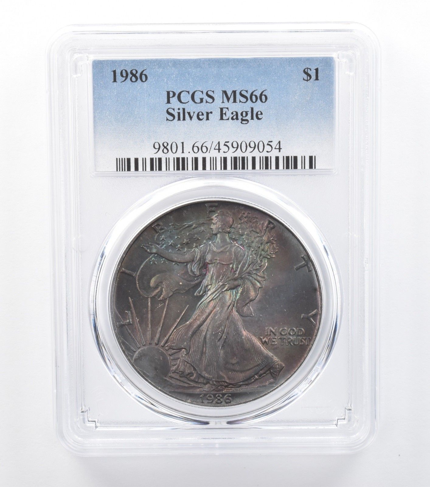 1986年 アメリカン シルバー イーグル MS66 PCGS ダークレインボー T