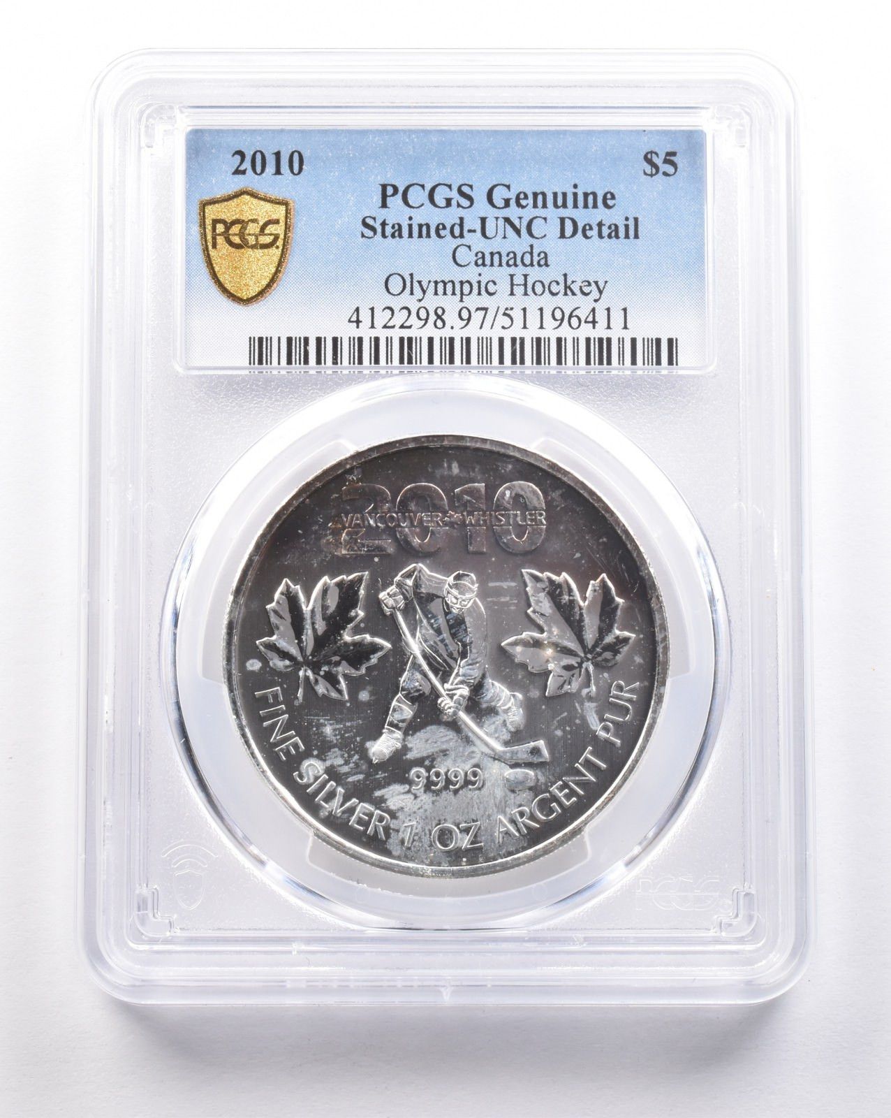 2010年 カナダ 5ドル銀貨 バンクーバーオリンピック ホッケー ステンド