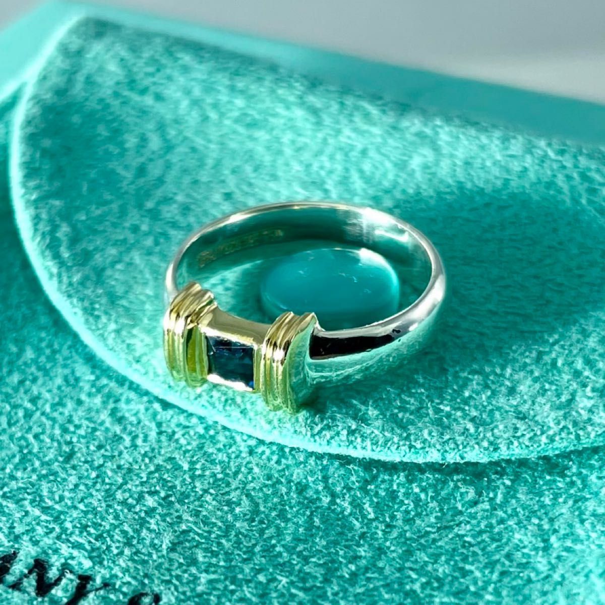 オールドティファニー 7号 サファイア 750 コンビ リング YQ12fe