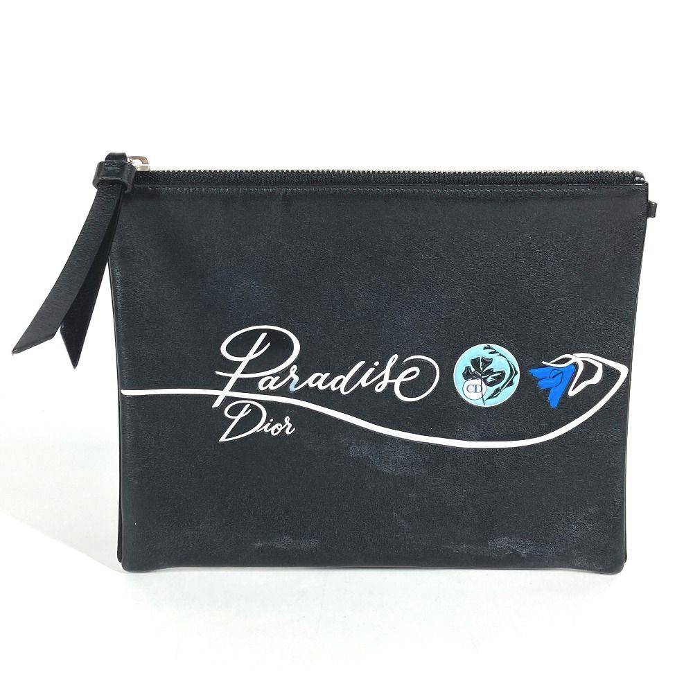 Dior ディオール クラッチバッグ ロゴ レザー ブラック - メルカリ