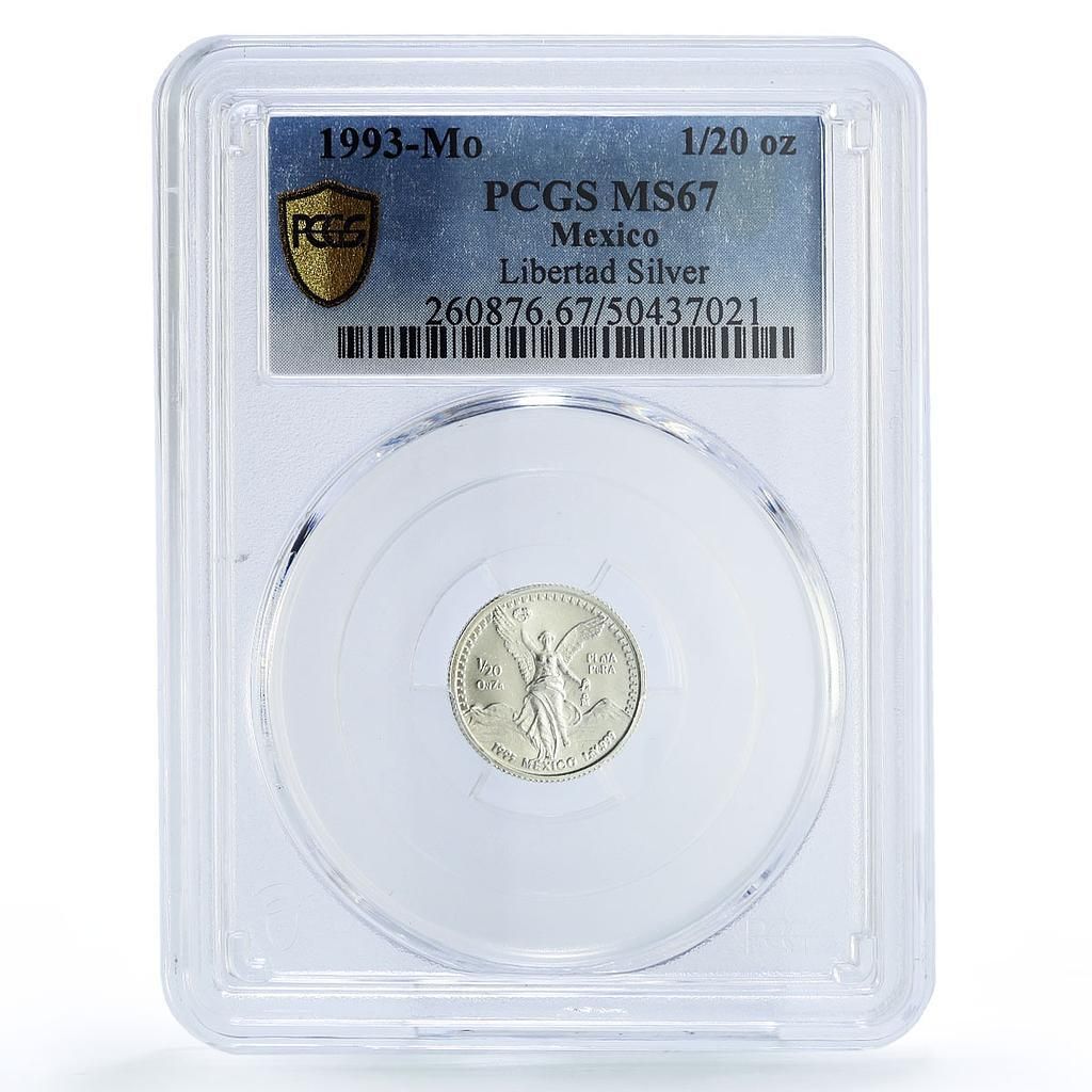 メキシコ 1/20 オンザ・リベルタッド 独立の天使 MS67 PCGS 銀貨 1993