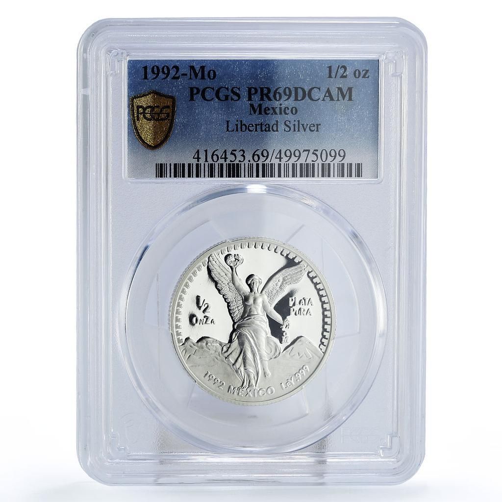 メキシコ 1/2 オンザ リベルタッド 独立の天使 PR69 PCGS 銀貨 1992年