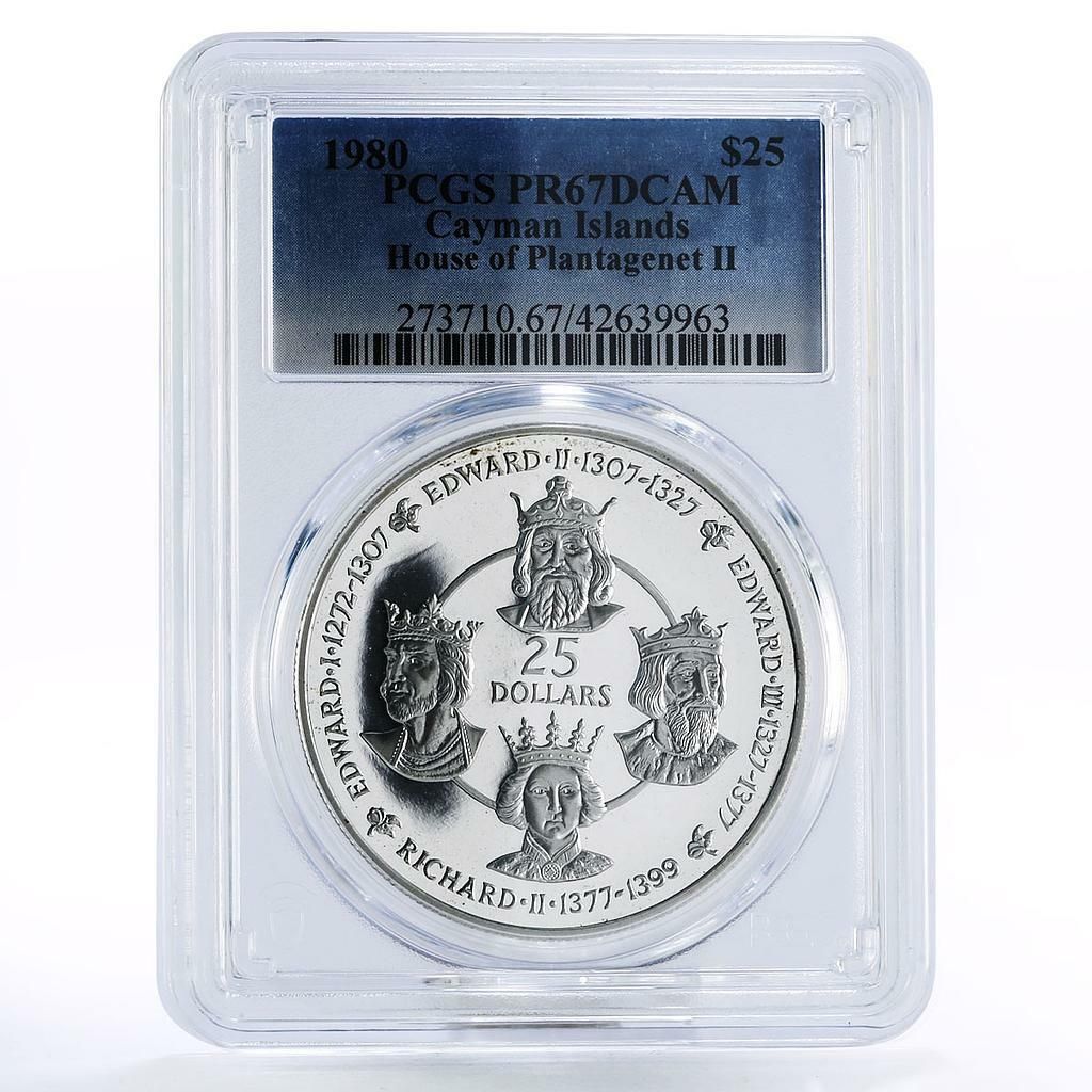 ケイマン諸島 25ドル プランタジネット2世の鍬 PR67 PCGS 銀貨 1980年