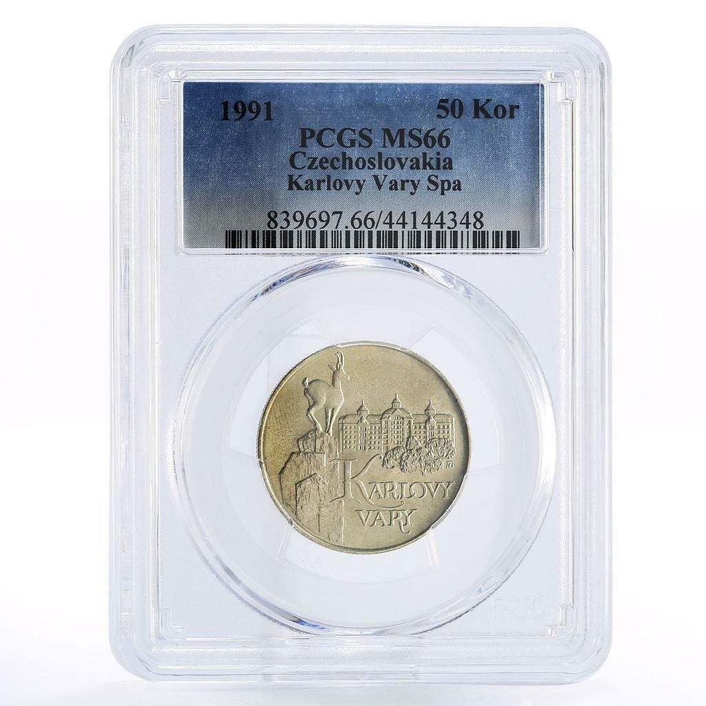チェコスロバキア 50 コルン カルロヴィ ヴァリ スパ MS66 PCGS 銀貨