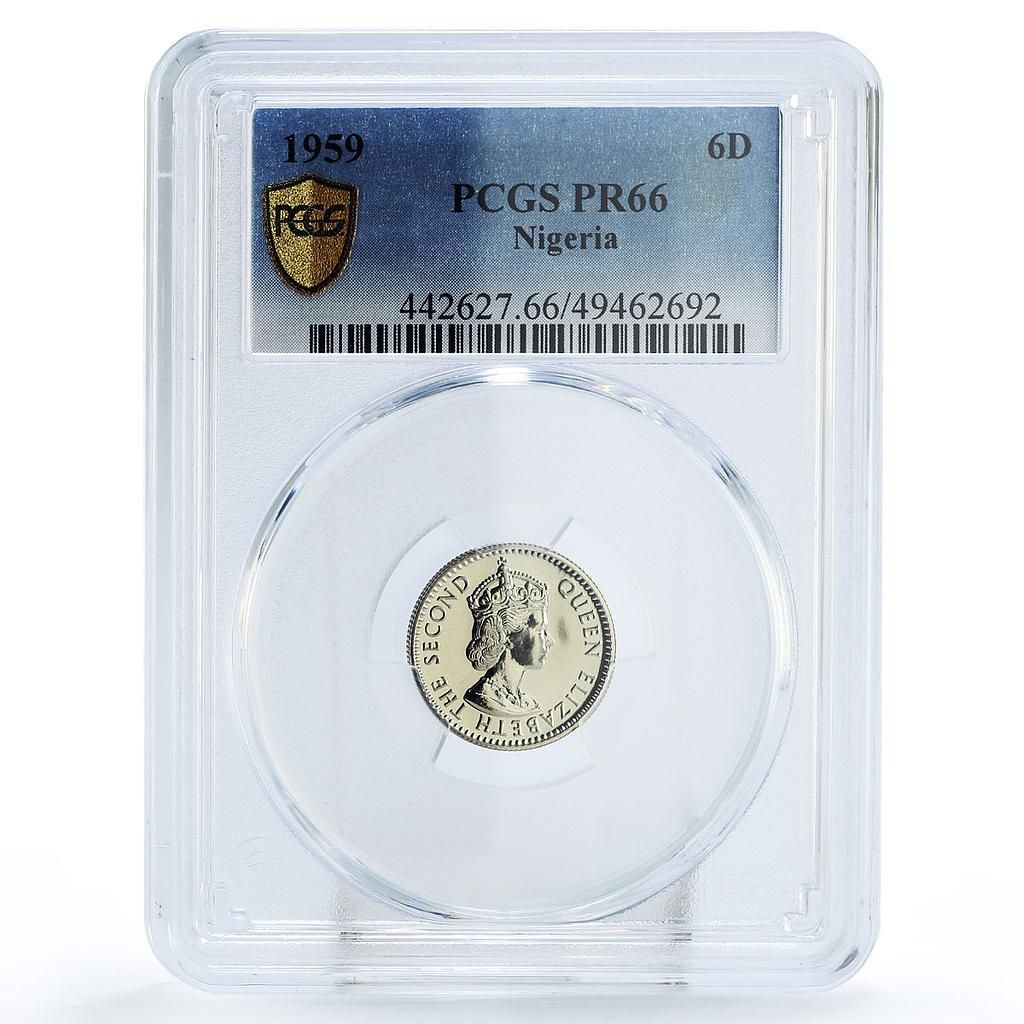 ナイジェリア 6ペンス 通常貨幣 エリザベス女王 KM-4 PR66 PCGS CuNi