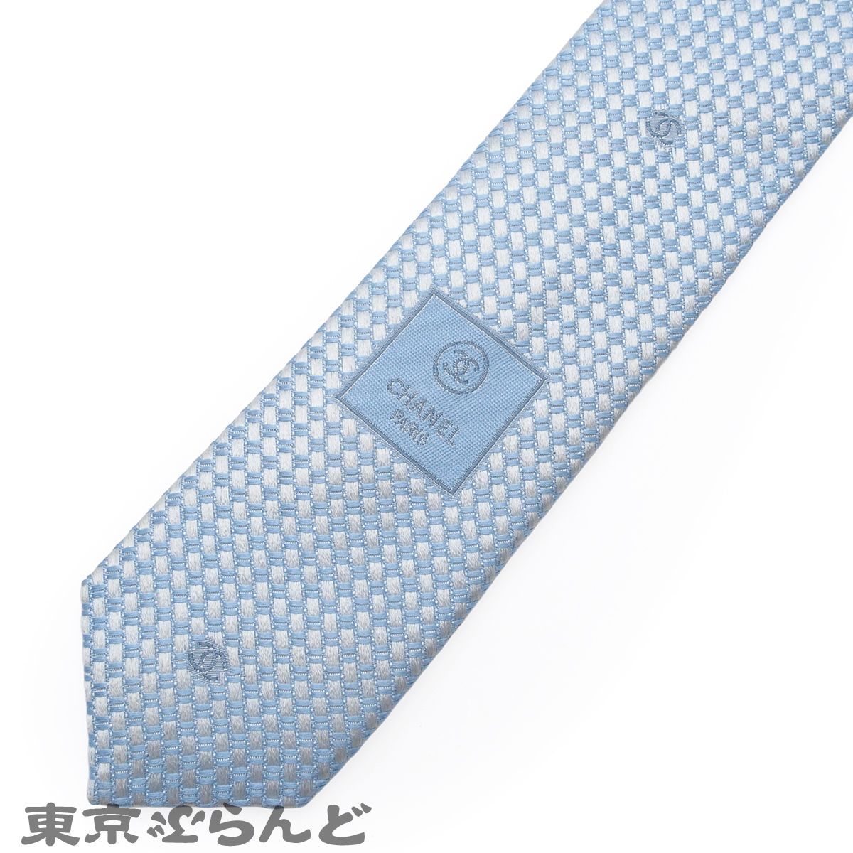 シャネル CHANEL ネクタイ ライトブルー シルク ココマーク メンズ