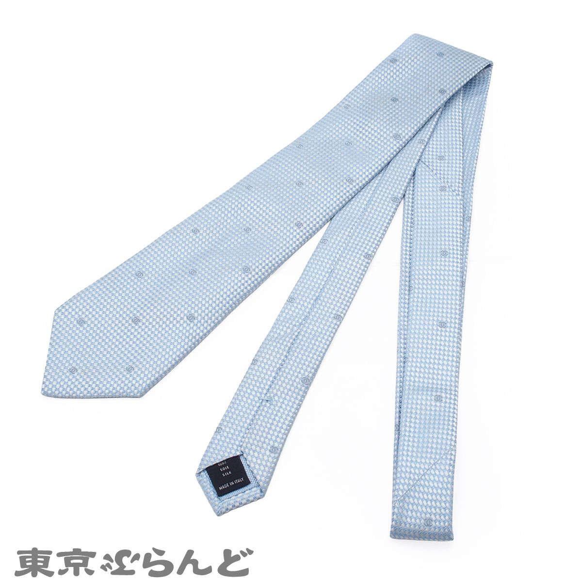 シャネル CHANEL ネクタイ ライトブルー シルク ココマーク メンズ