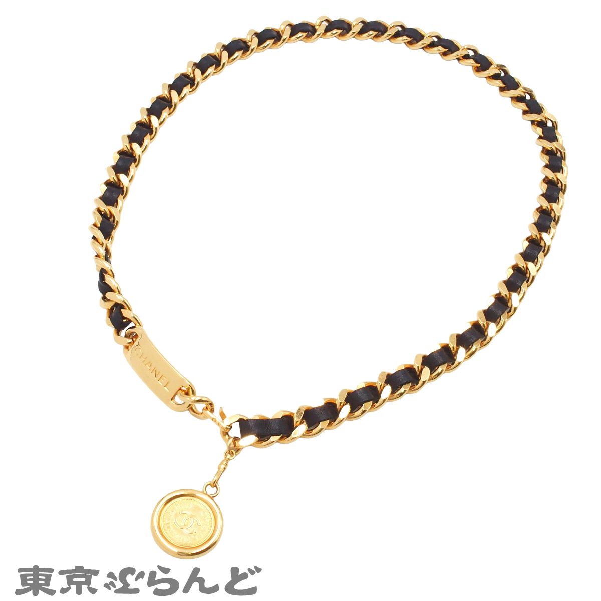 シャネル CHANEL チェーンベルト ゴールドxブラック メタル レザー