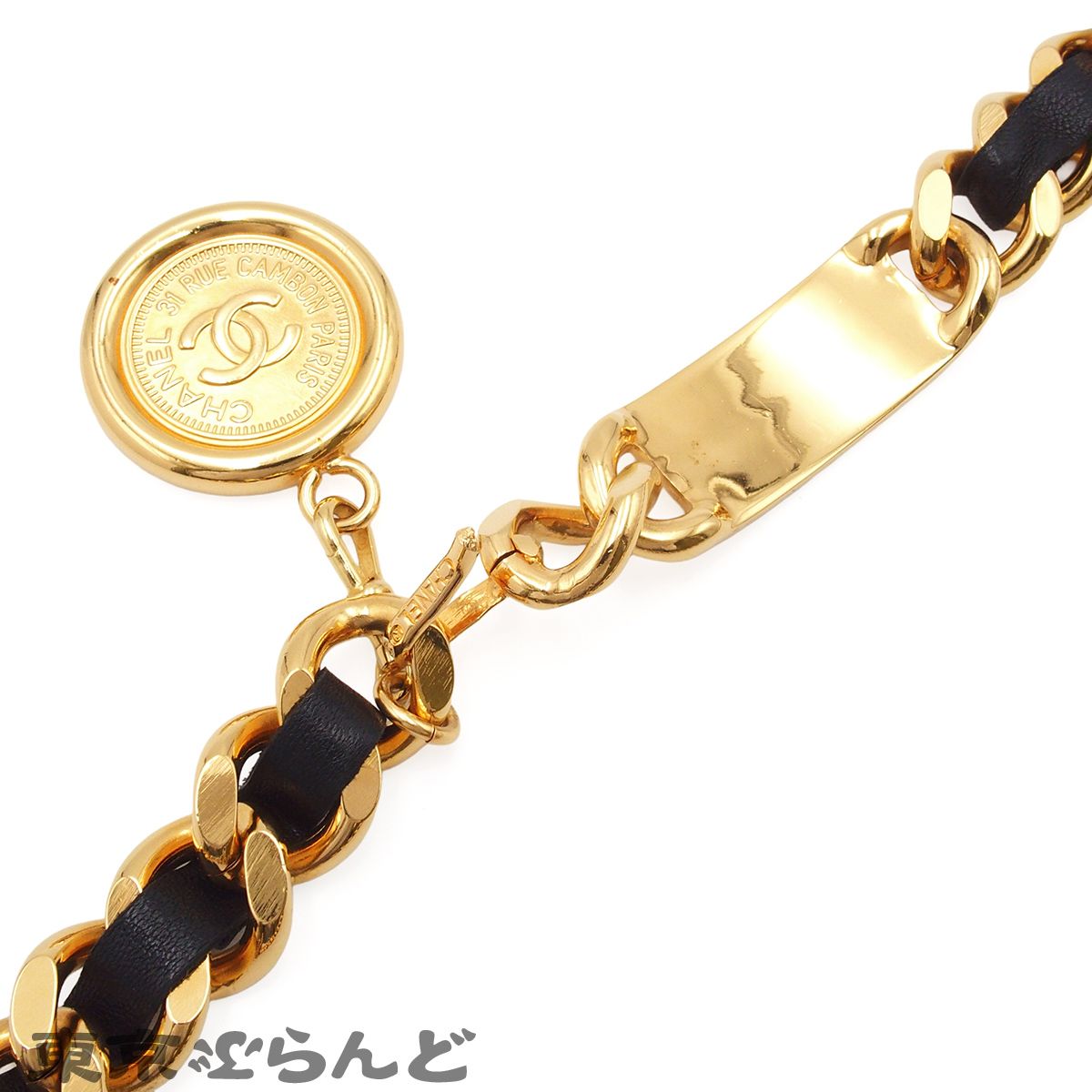 シャネル CHANEL チェーンベルト ゴールドxブラック メタル レザー