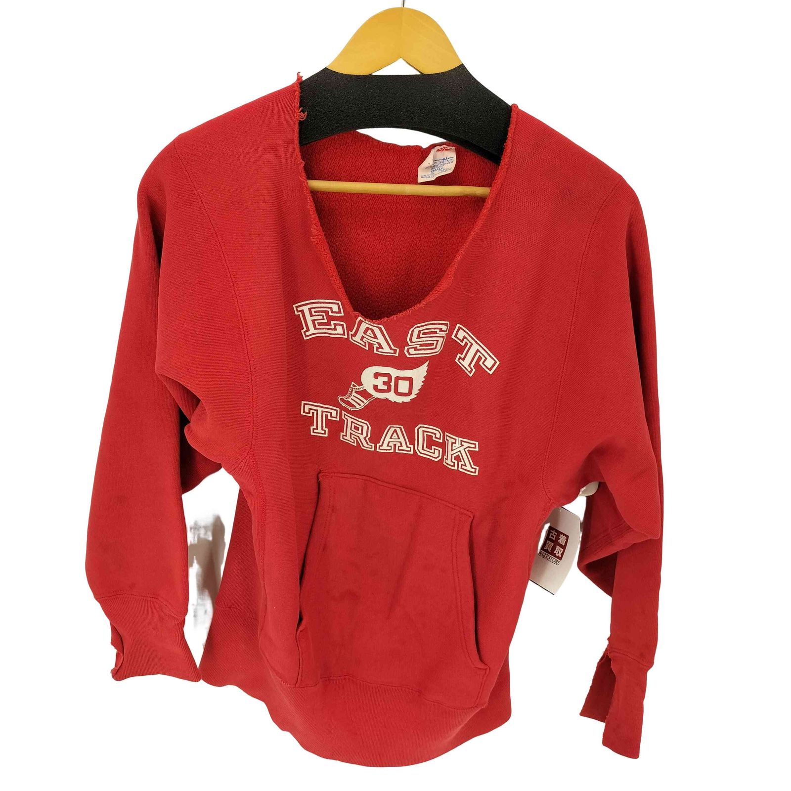 チャンピオン Champion 70S USA製 単色タグ REVERSE WEAVE EAST TRACK 3段プリント ダメージ加工 スウェット メンズ import：S