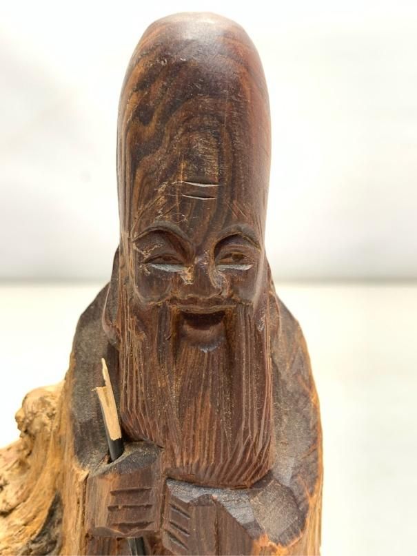 希少 福禄寿 置物 一刀彫 木彫り ヴィンテージ アンティーク 昭和