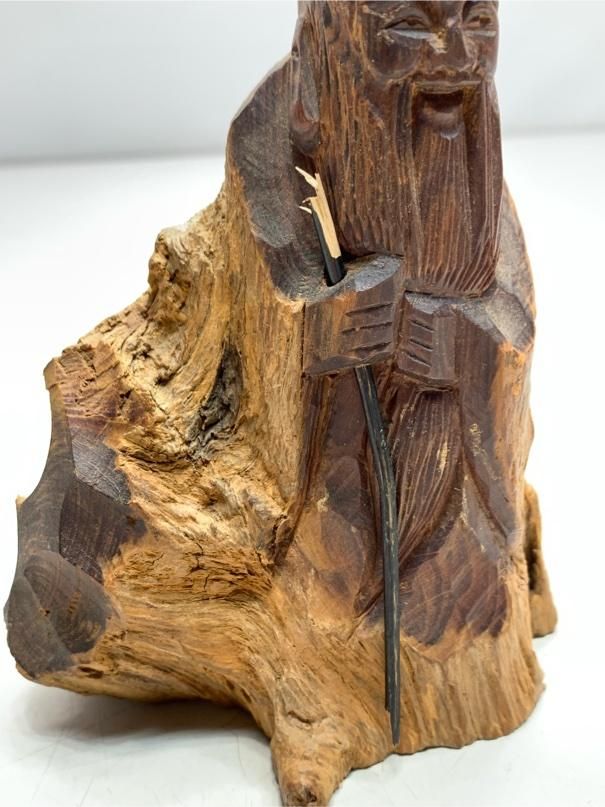 希少 福禄寿 置物 一刀彫 木彫り ヴィンテージ アンティーク 昭和