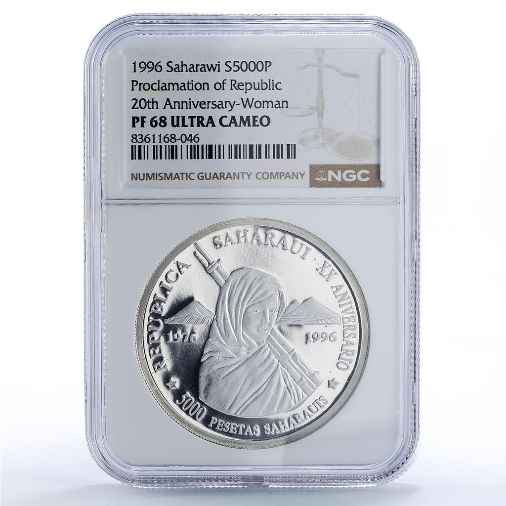 サハラウィ 5000ペセタ 宣言女性ライフル PF68 NGC銀貨 1996年 - メルカリ