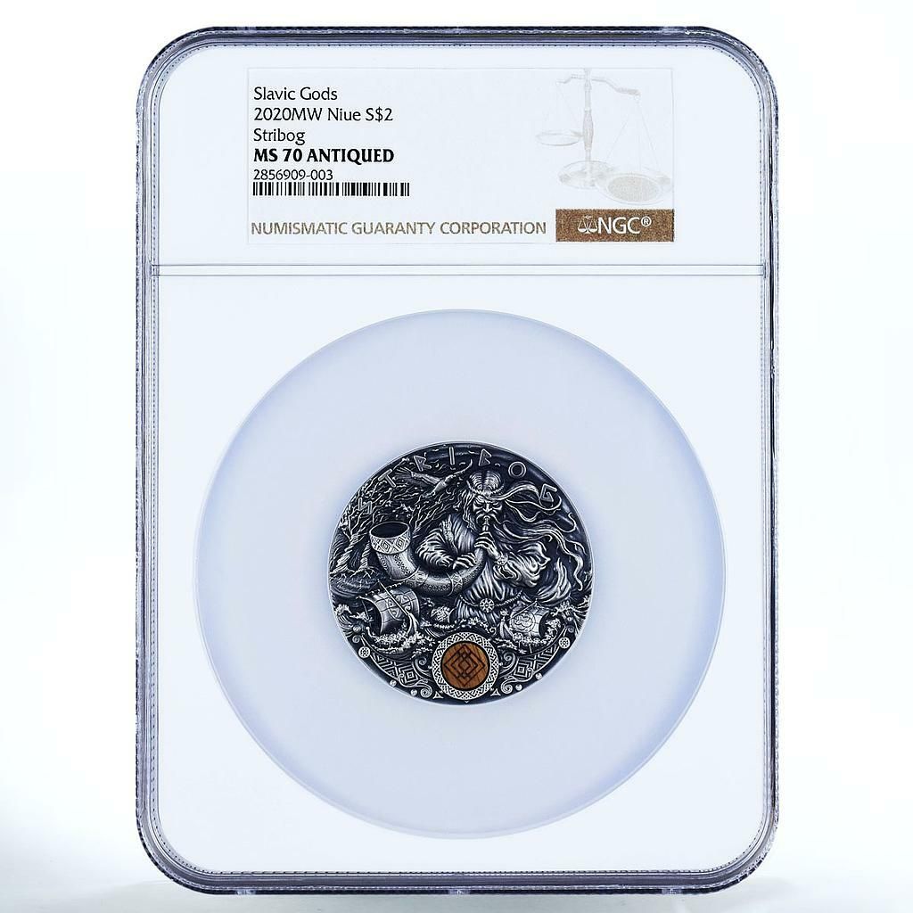 ニウエ 2ドル ストリボグ スラブ神々 神話 MS 70 アンティーク NGC
