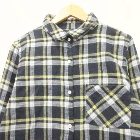 ヤヌーク YANUK チェック シャツ カットソー トップス S 紺 ネイビー