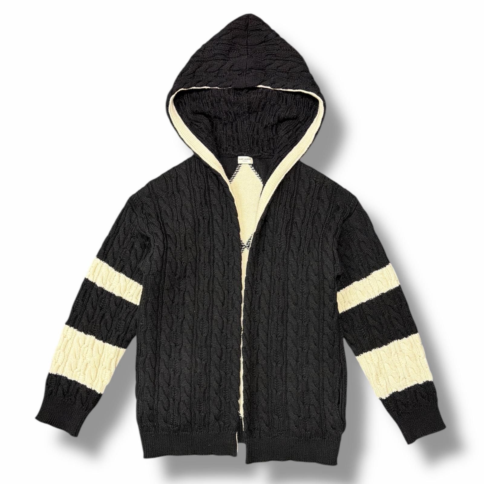 国内正規 SAINT LAURENT 19SS ボタンレスフーデッドケーブルニット
