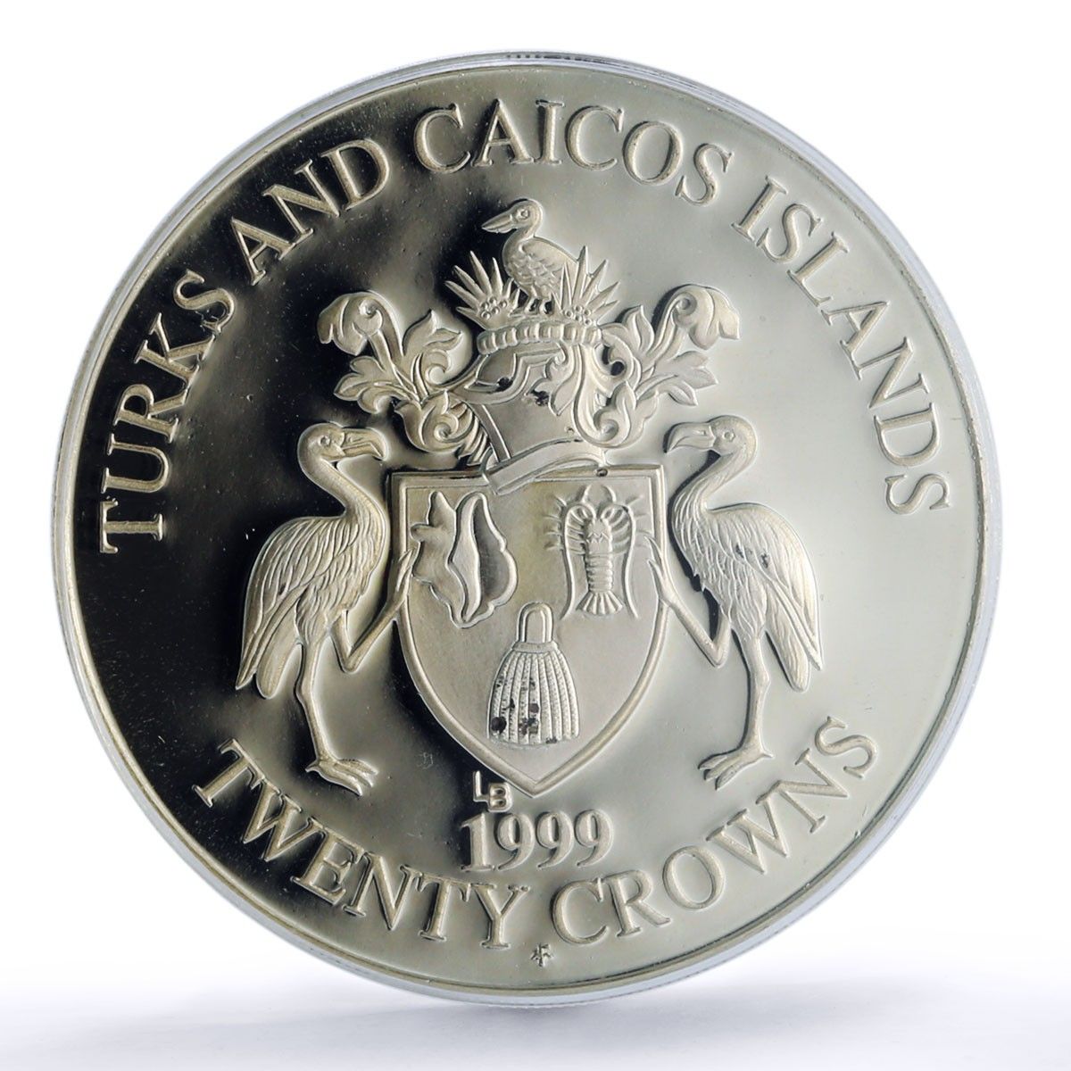 タークス・カイコス諸島 20クラウン シーホース動物 PR 69 PCGS 銀貨