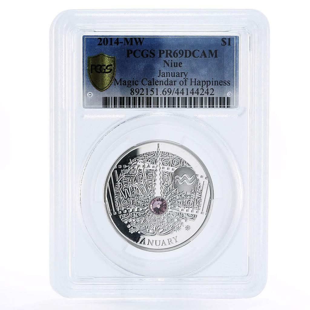 ニウエ 1ドル マジックカレンダー・オブ・ハピネス 1月 PR69 PCGS 銀貨