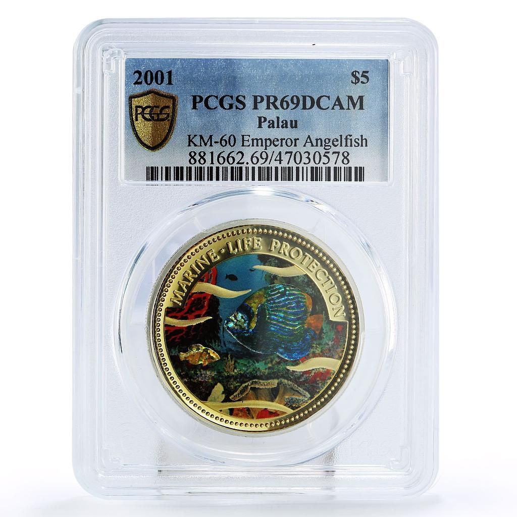 パラオ 5ドル 海洋生物保護 エンゼルフィッシュ PR69 PCGS 銀貨 2001年